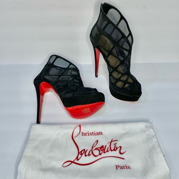 Christian Louboutin Shoes - Christian Louboutin Altarakna Mesh-Caged Red Sole Bootie, Black Women’s 39 (8.5)